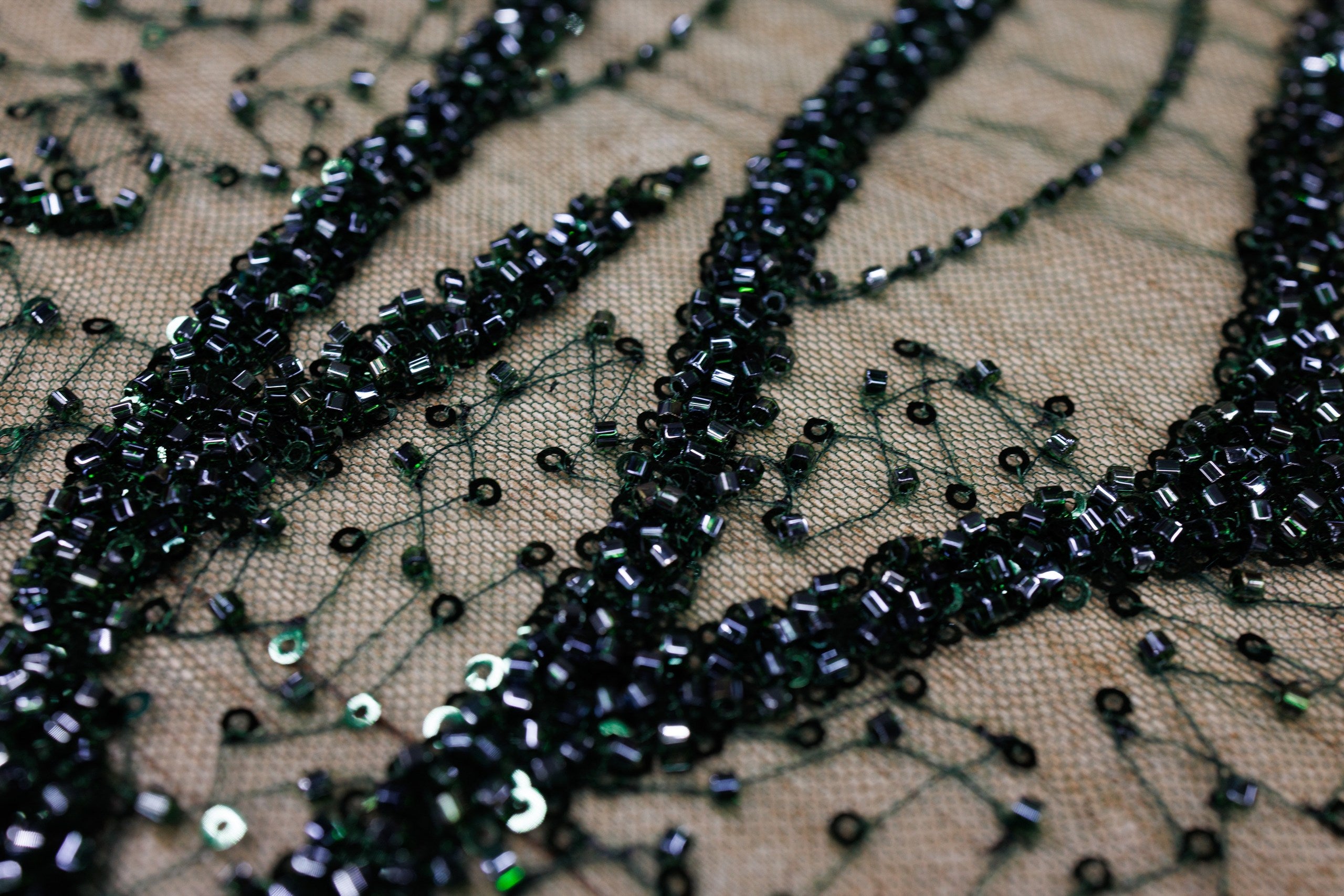 Broderie tip dantela cu perle/margele si paiete A69 - Verde
