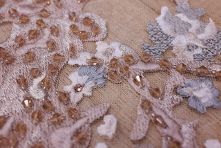 Broderie de lux tip dantela cu cristale si margele cusute manual B2 - Bej