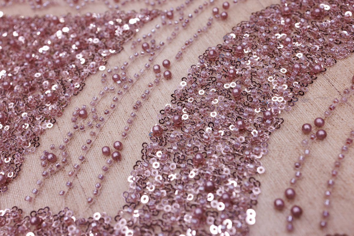 Broderie tip dantela cu margele si paiete A70 - Roz