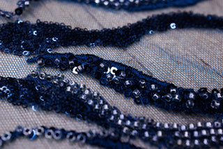 Broderie de lux tip dantela cu margele si paiete cusute manual B65 - Bleumarin