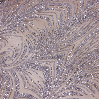 Broderie tip dantela cu perle/margele si paiete B7 - Argintiu
