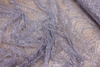Broderie tip dantela cu perle/margele si paiete B7 - Argintiu