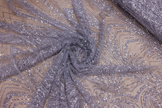 Broderie tip dantela cu perle/margele si paiete B7 - Argintiu