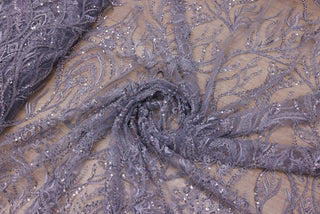 Broderie tip dantela cu perle/margele si paiete B10 - Argintiu