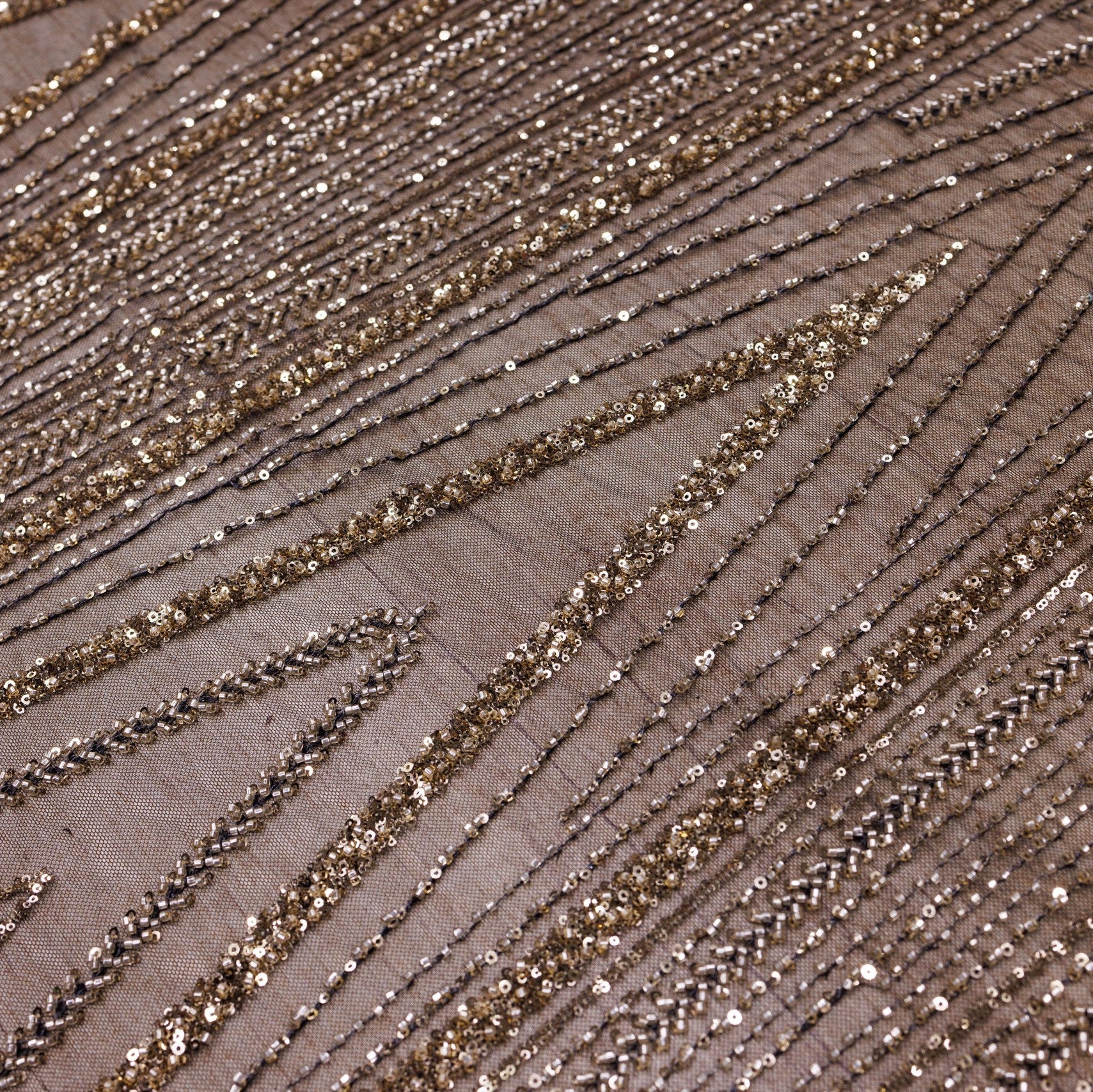 Broderie tip dantela cu perle/margele si paiete B14 - Auriu