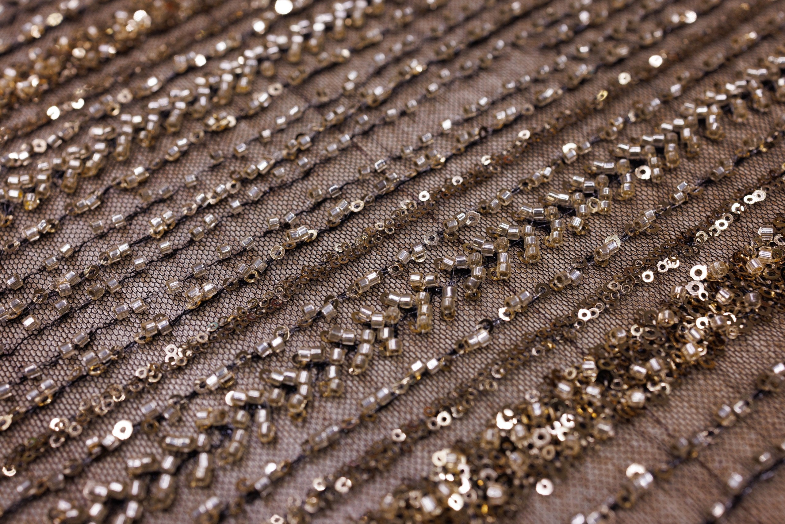 Broderie tip dantela cu perle/margele si paiete B14 - Auriu