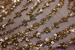 Broderie tip dantela cu perle/margele si paiete B16 - Auriu