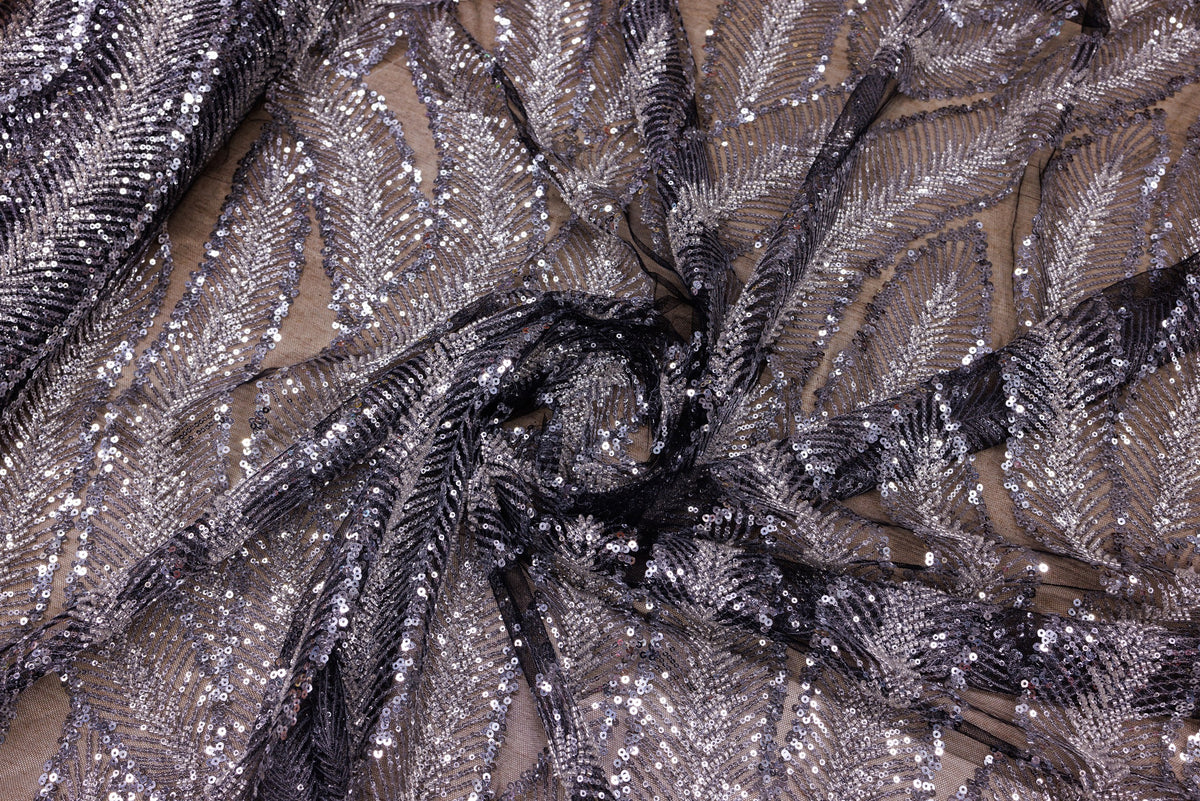 Broderie tip dantela cu perle/margele si paiete B17 - Argintiu
