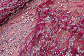 Broderie tip dantela cu perle/margele si paiete B18 - Roz Fucsia