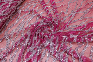 Broderie tip dantela cu perle/margele si paiete B18 - Roz Fucsia