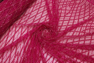 Broderie tip dantela cu perle/margele si paiete B19 - Roz Fucsia