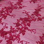 Broderie de lux tip dantela cu flori 3D si margele cusute manual B21 - Roz Fucsia
