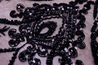 Broderie tip dantela cu perle/margele si paiete B23 - Negru