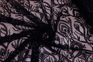 Broderie tip dantela cu perle/margele si paiete B23 - Negru