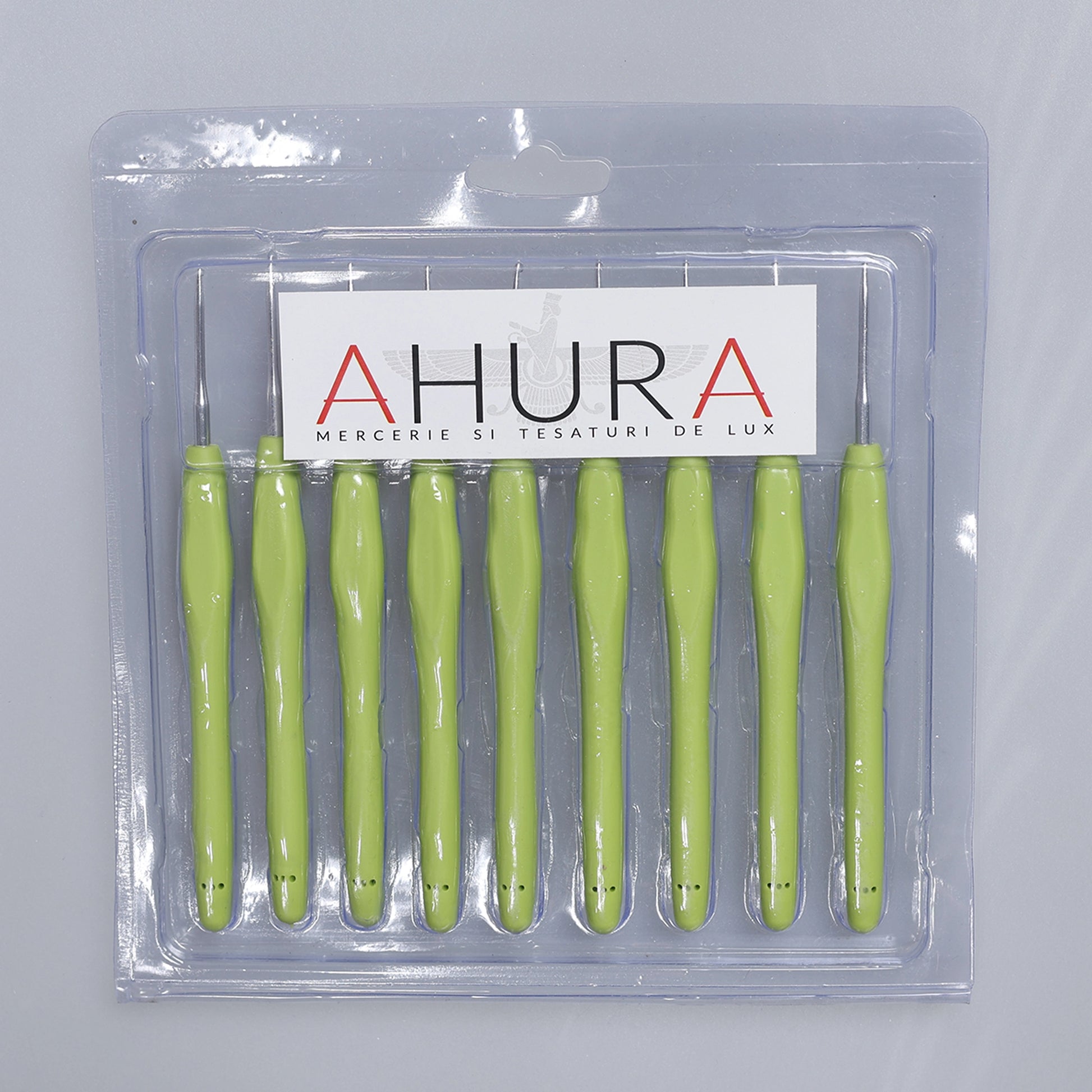 Set croșete cu mâner ergonomic verde fistic - Ahura