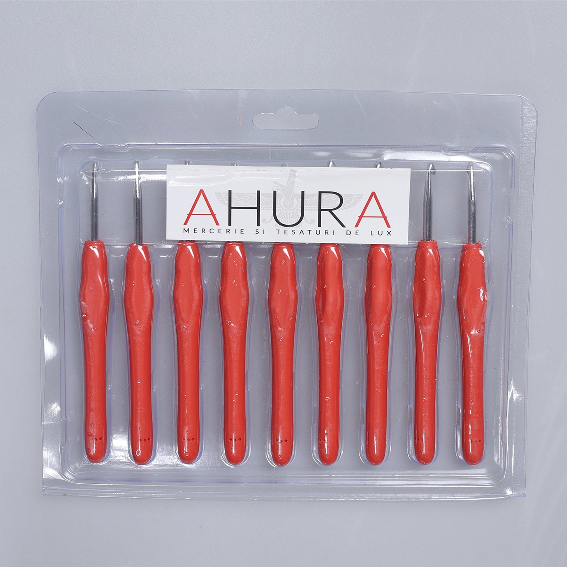 Set croșete cu mâner ergonomic roșu - Ahura