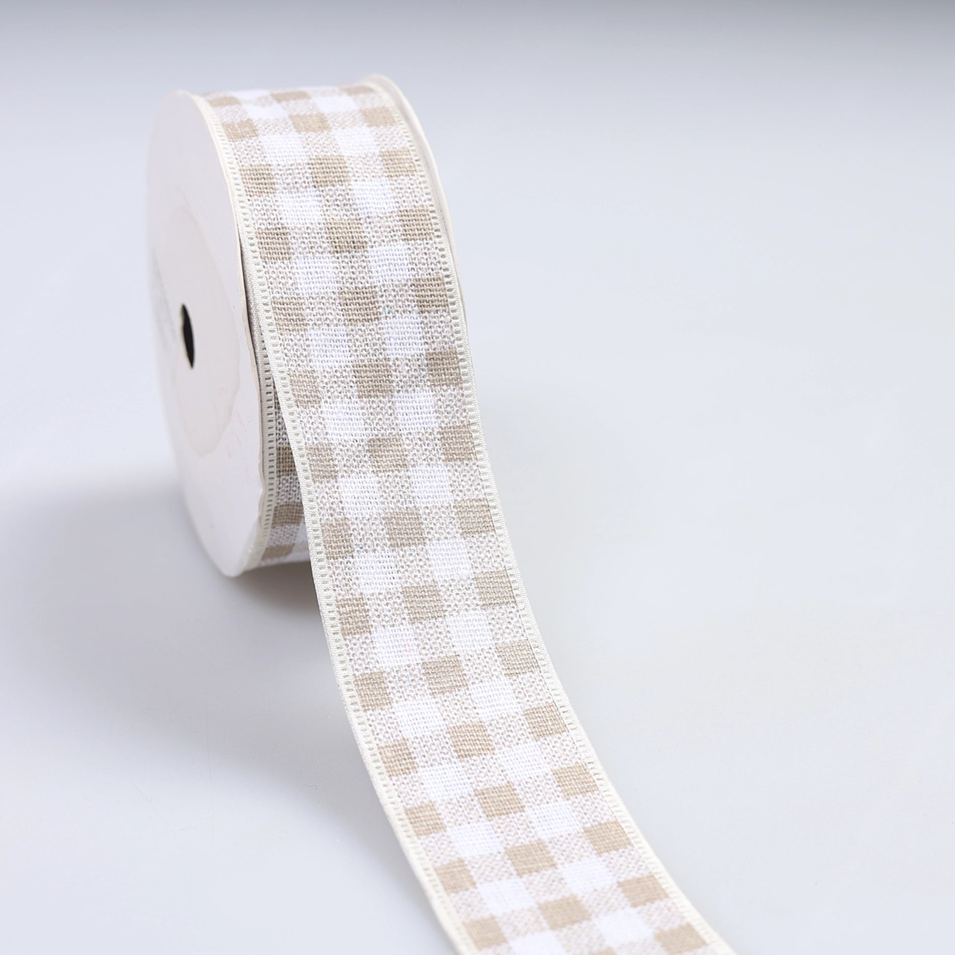 Bandă carouri gingham 4 cm bej - Ahura