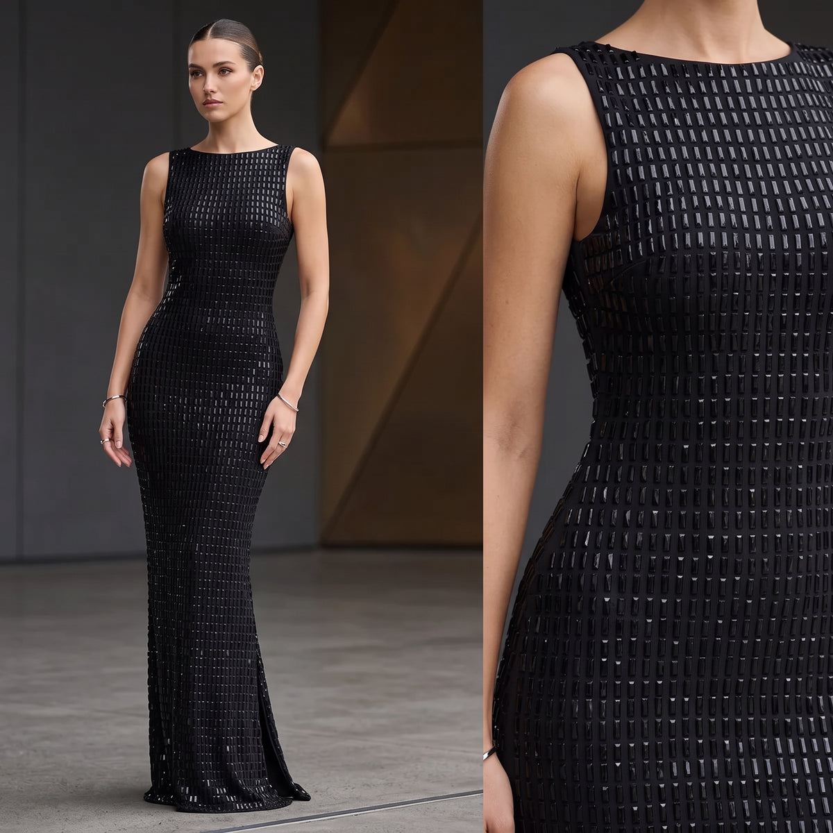 Lycra Accesorizata cu Cristale Dreptunghiulare - Negru