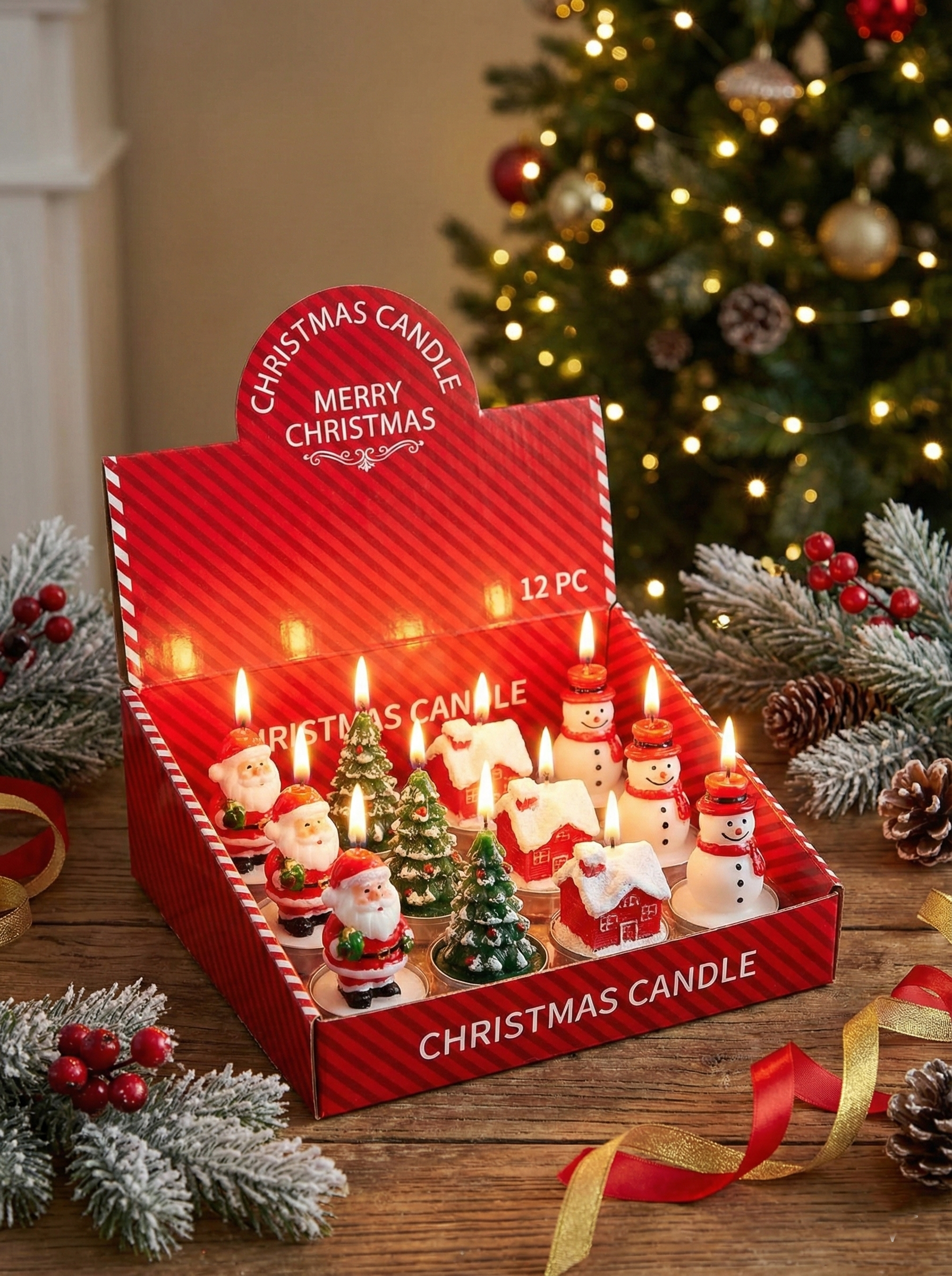 Set 12 Lumânări Decorative "Personajele Iernii" – Mix Figurine Crăciun