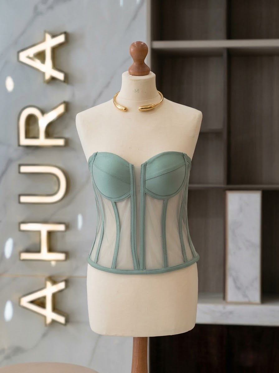 Corset Bustieră Cupe Structurate - Verde Menta