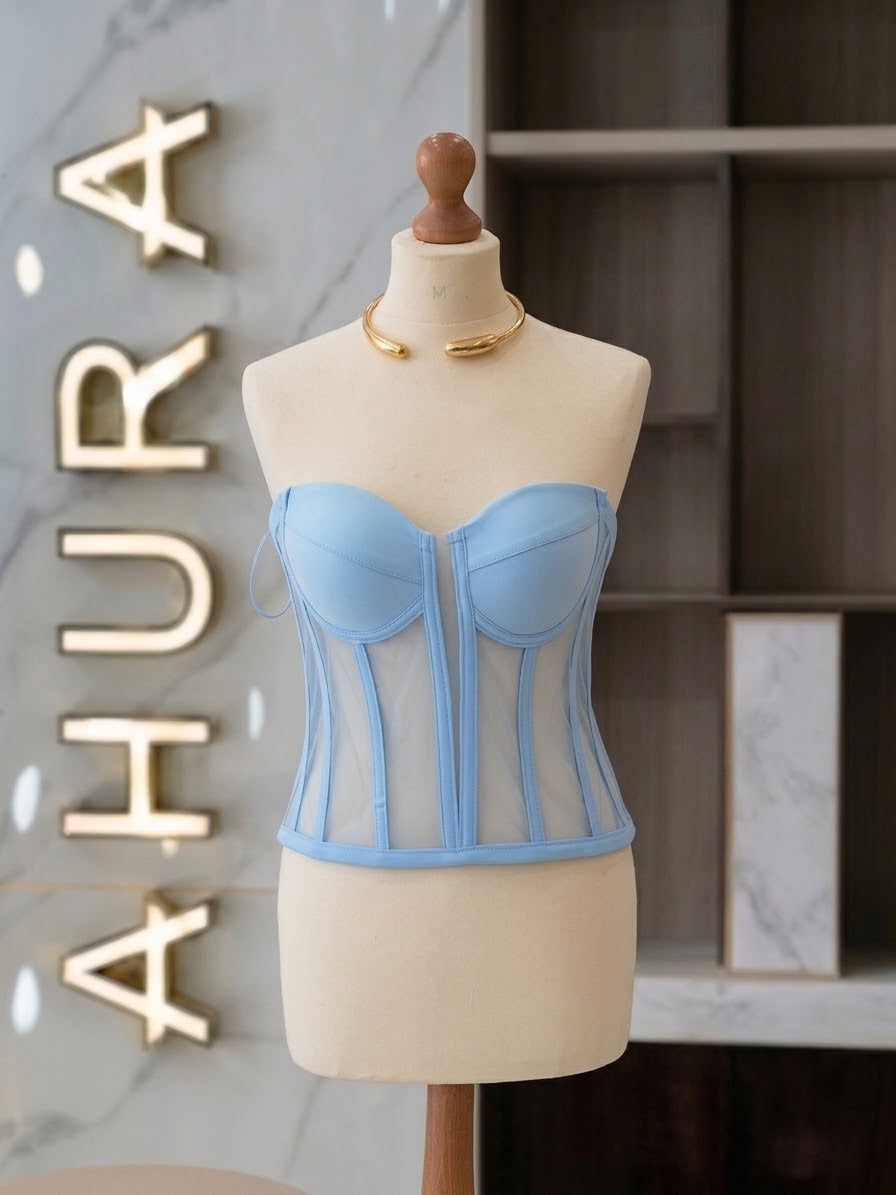 Corset Bustieră Cupe Structurate - Bleu