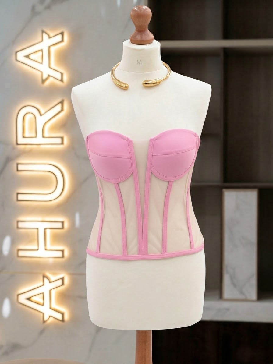 Corset Bustieră Cupe Structurate - Roz Bombon