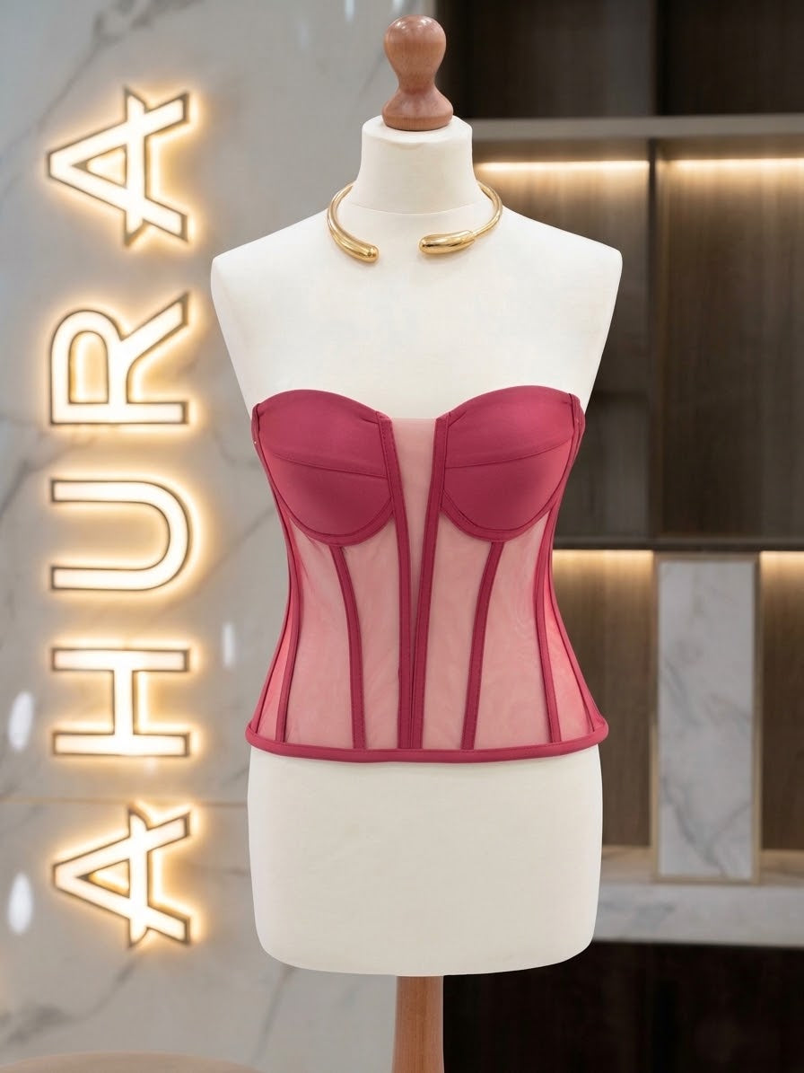 Corset Bustieră Cupe Structurate - Grena Deschis
