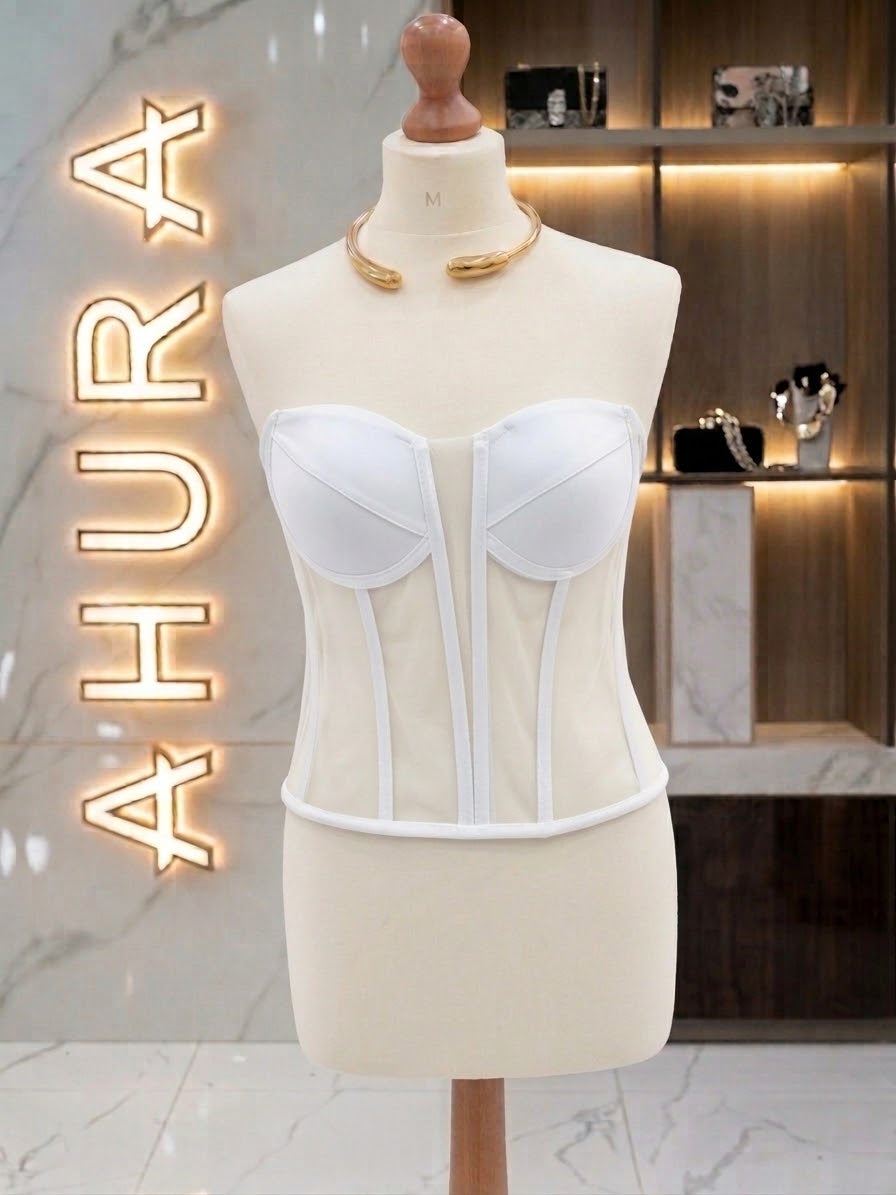 Corset Bustieră Cupe Structurate - Alb