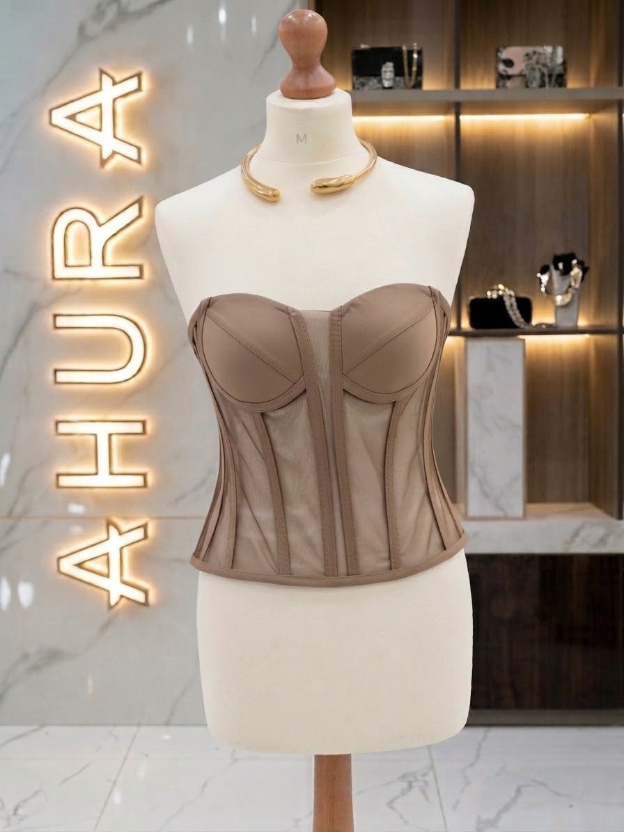 Corset Bustieră Cupe Structurate - Maro