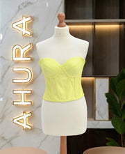 Corset din Tafta cu Cupe Structurate - Galben Pai