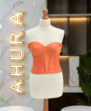 Corset din Tafta cu Cupe Structurate - Portocaliu