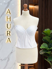 Corset din Tafta cu Cupe Structurate - Alb