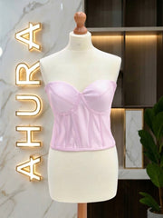 Corset din Tafta cu Cupe Structurate - Roz Bombon