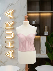 Corset din Tafta cu Cupe Structurate - Roz Prafuit Inchis