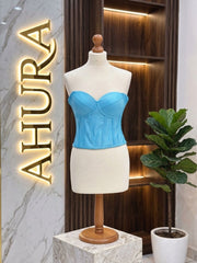 Corset din Tafta cu Cupe Structurate - Turcoaz