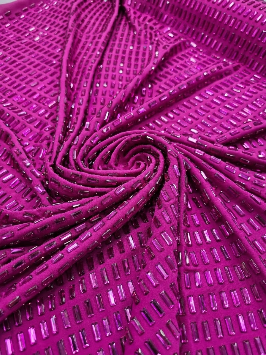 Lycra Accesorizata cu Cristale Dreptunghiulare - Magenta Intens