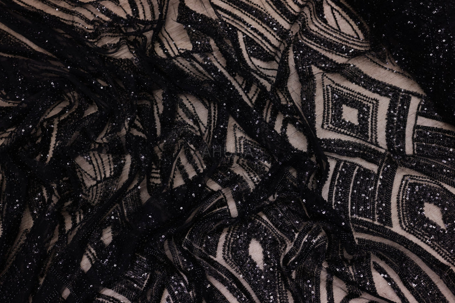 Broderie de lux tip dantela cu strasuri/pietre pretioase B33 - Negru