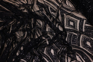 Broderie de lux tip dantela cu strasuri/pietre pretioase B33 - Negru