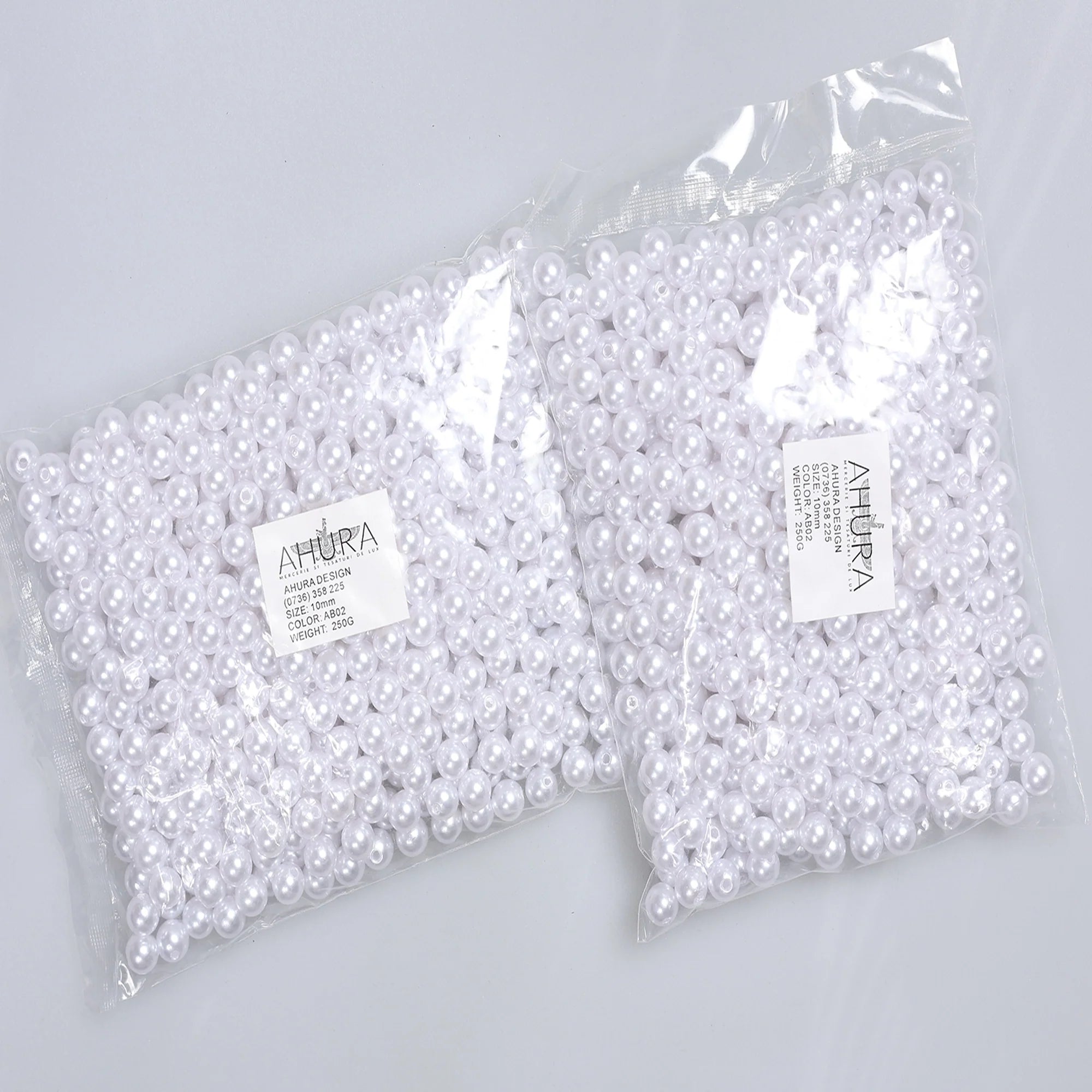 Perle de cusut albe 10 mm, pachet 250 g